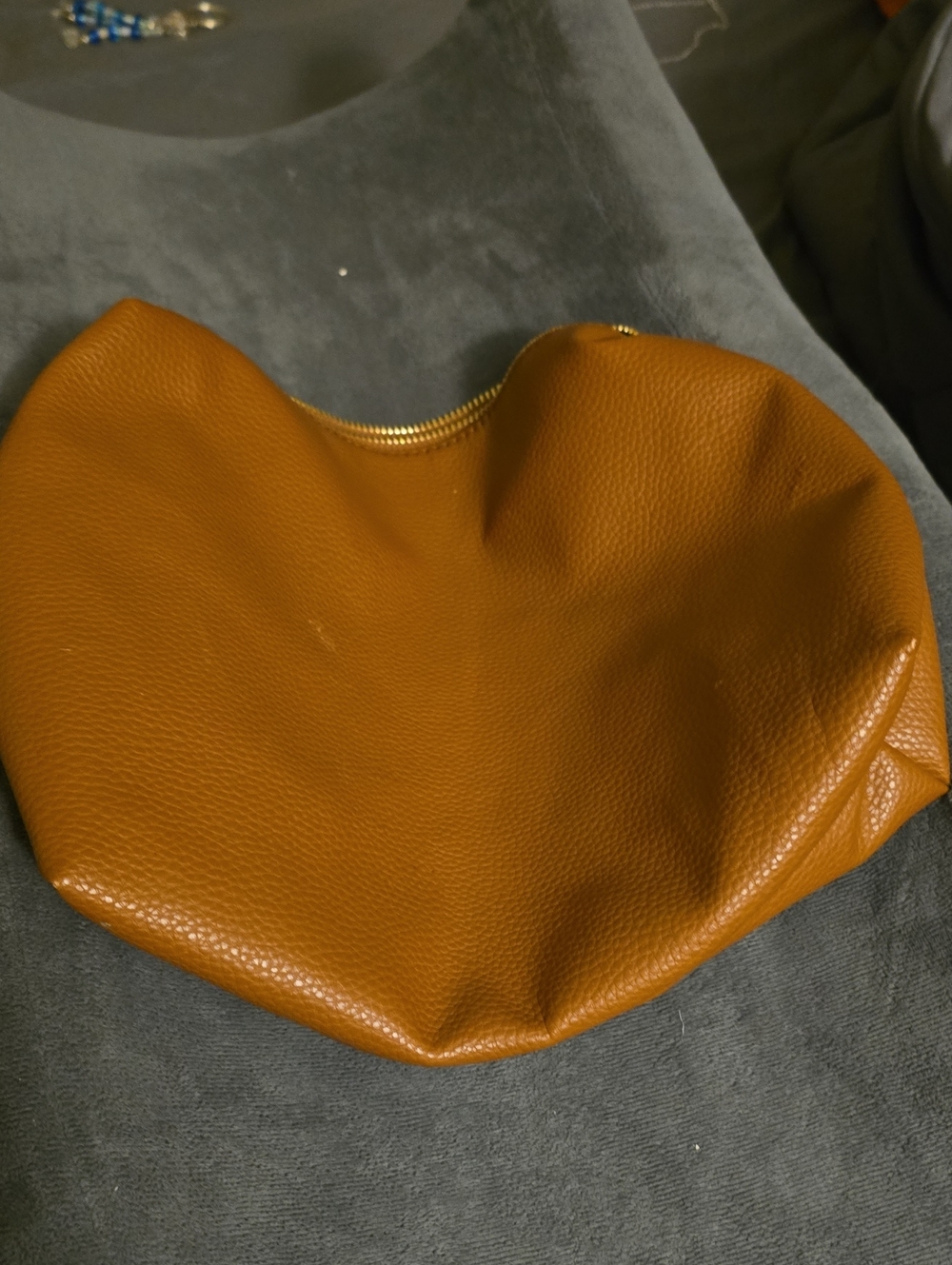 Steve Madden Pebbled Leather Cosmetic Pouch in Tan